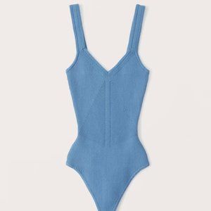 Abercrombie Elevated Knit V-Neck Bodysuit in Blue | Size XS | New with tags